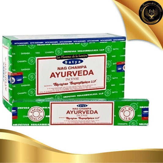 Encens Satya Ayurveda 15g - 12 Bâtons d'Encens disponible chez Les Flammes de la Lumière