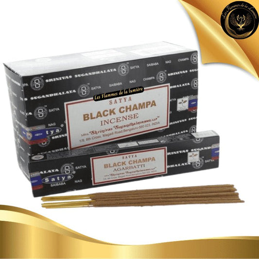 Encens Satya Black Champa 15g - 12 Bâtons d'Encens disponible chez Les Flammes de la Lumière