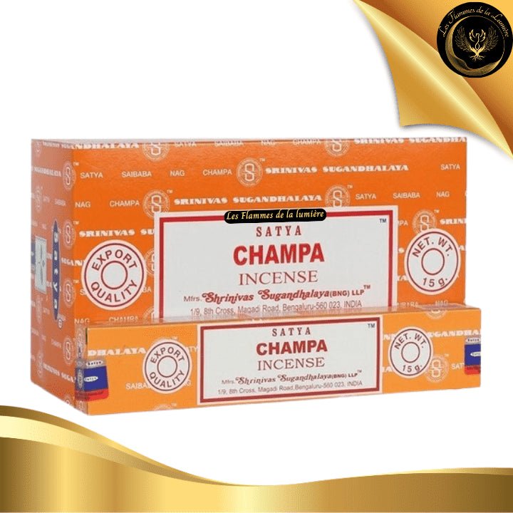 Encens Satya Champa 15g - 12 Bâtons d'Encens disponible chez Les Flammes de la Lumière