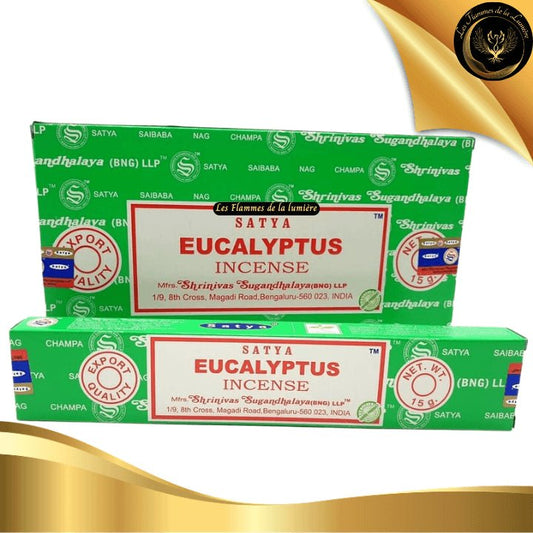 Encens Satya Eucalyptus 15g - 12 Bâtons d'Encens disponible chez Les Flammes de la Lumière