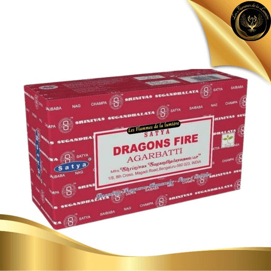 Encens Satya Feu de Dragon 15g - 12 Bâtons d'Encens disponible chez Les Flammes de la Lumière