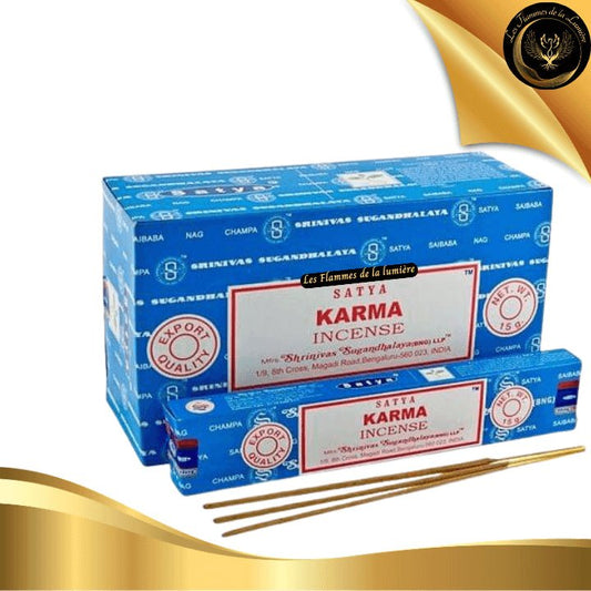 Encens Satya Karma 15g - 12 Bâtons d'Encens disponible chez Les Flammes de la Lumière