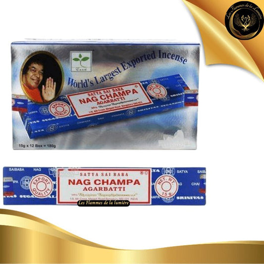 Encens Satya Nag Champa 15g - 12 Bâtons d'Encens disponible chez Les Flammes de la Lumière