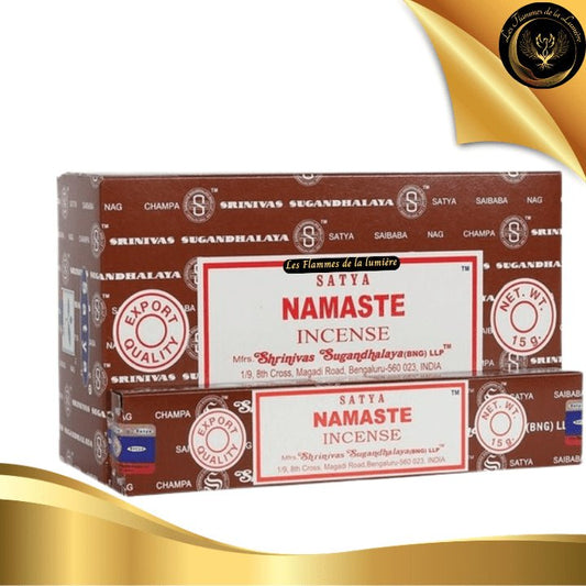 Encens Satya Namaste 15g - 12 Bâtons d'Encens disponible chez Les Flammes de la Lumière