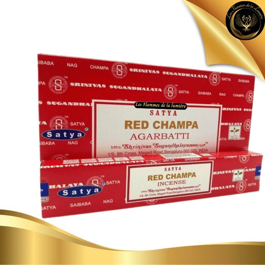 Encens Satya Red Champa 15g - 12 Bâtons d'Encens disponible chez Les Flammes de la Lumière