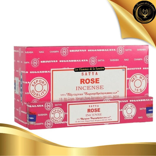 Encens Satya Rose 15g - 12 Bâtons d'Encens disponible chez Les Flammes de la Lumière