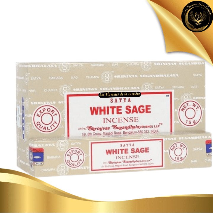 Encens Satya Sauge Blanche 15g- 12 Bâtons d'Encens disponible chez Les Flammes de la Lumière