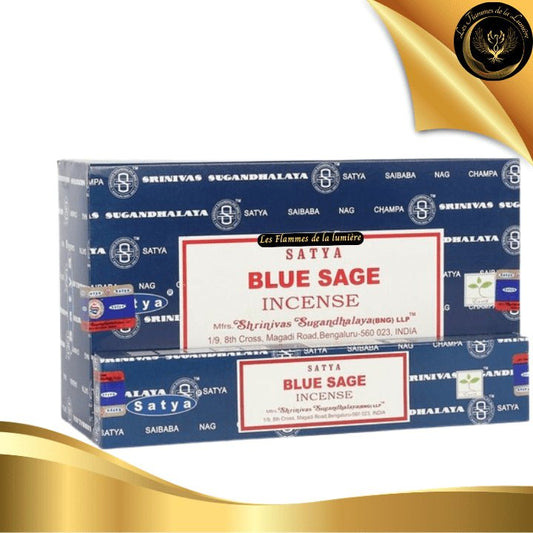 Encens Satya Sauge Bleue 15g - 12 Bâtons d'Encens disponible chez Les Flammes de la Lumière