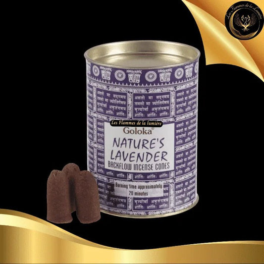 Lavande - 24 Cônes d'encens Backflow (à refoulement) - Goloka disponible chez Les Flammes de la Lumière