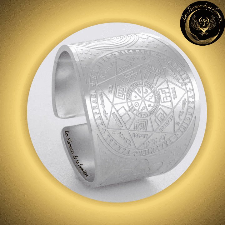 Magnifique Anneau de protection des 7 archanges - Acier inoxydable - Différentes tailles - Géométrie Sacrée - Amulette disponible chez Les Flammes de la Lumière