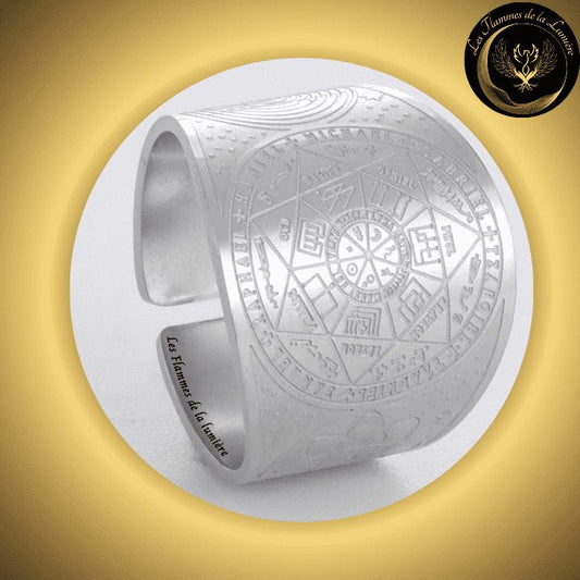 Magnifique Anneau de protection des 7 archanges - Acier inoxydable - Différentes tailles - Géométrie Sacrée - Amulette disponible chez Les Flammes de la Lumière