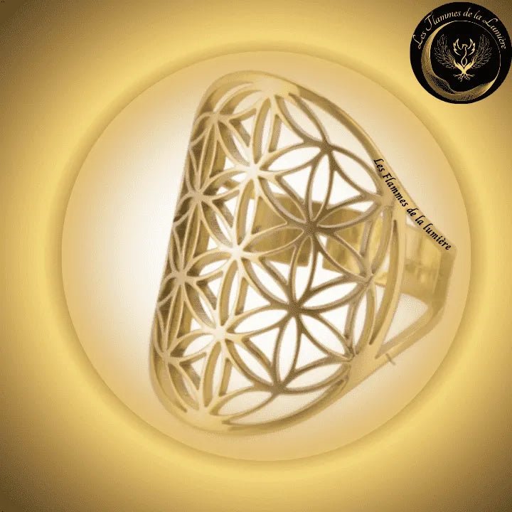 Magnifique Bague ajustable - Fleur de vie - acier inoxydable - géométrie sacrée disponible chez Les Flammes de la Lumière