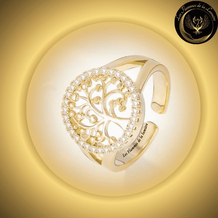 Magnifique Bague ajustable - Arbre de vie - cuivre - géométrie sacrée - doré disponible chez Les Flammes de la Lumière