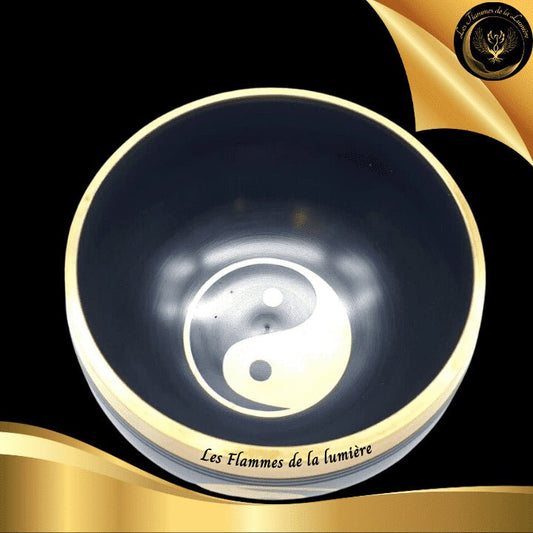 Magnifique Bol Tibétain - 12 cm - 650g - Géométrie Sacrée - Yin Yang disponible chez Les Flammes de la Lumière
