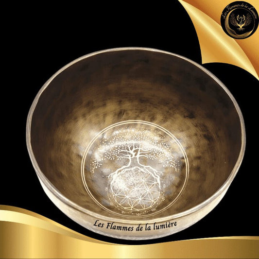 Magnifique Bol Tibétain en bronze pur - 15 cm - 700g - Géométrie Sacrée - Arbre de Vie disponible chez Les Flammes de la Lumière