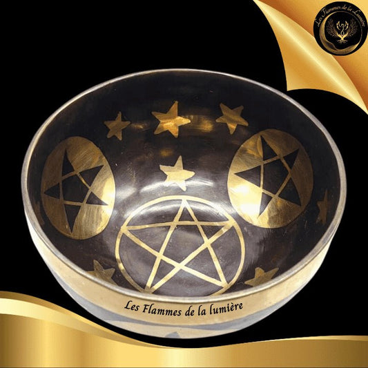 Magnifique Bol Tibétain en bronze pur - 15 cm - 700g - Géométrie Sacrée - Pentagramme disponible chez Les Flammes de la Lumière