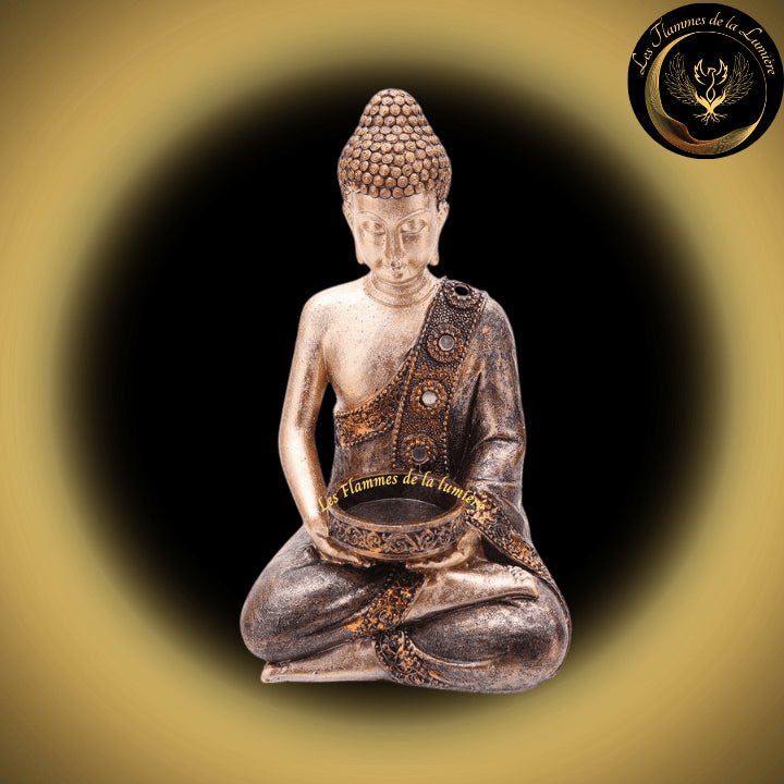 Magnifique Statue bouddha thaï porte-bougie disponible chez Les Flammes de la Lumière