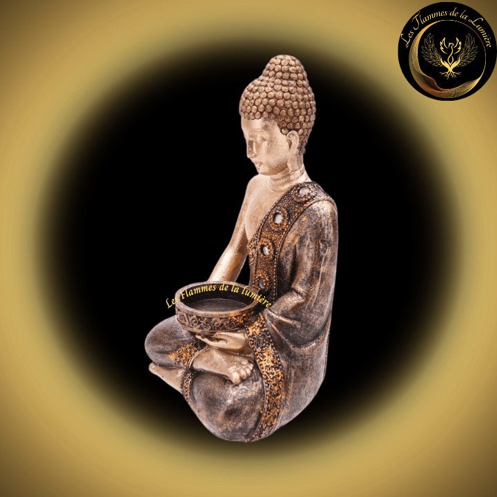 Magnifique Statue bouddha thaï porte-bougie disponible chez Les Flammes de la Lumière