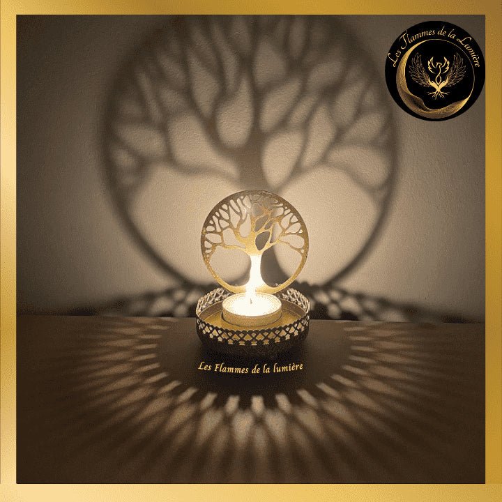 Magnifique Bougeoir doré à réflexion murale - Arbre de Vie - 11cm disponible chez Les Flammes de la Lumière