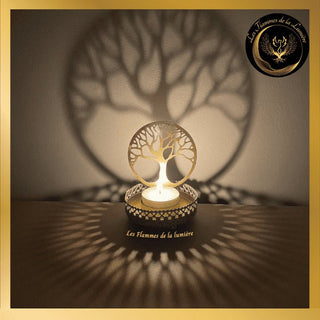 Magnifique Bougeoir doré à réflexion murale - Arbre de Vie - 11cm disponible chez Les Flammes de la Lumière