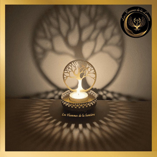 Magnifique Bougeoir doré à réflexion murale - Arbre de Vie - 11cm disponible chez Les Flammes de la Lumière