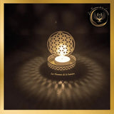 Magnifique Bougeoir doré à réflexion murale - Fleur de Vie - 11cm disponible chez Les Flammes de la Lumière