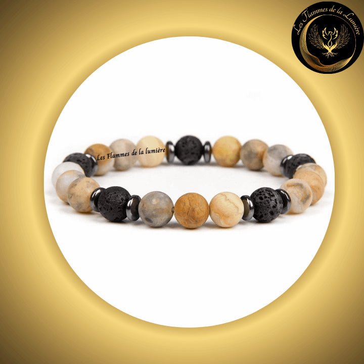 Magnifique Bracelet en Agate Crazy & Pierre de Lave - 17 à 23 cm disponible chez Les Flammes de la Lumière