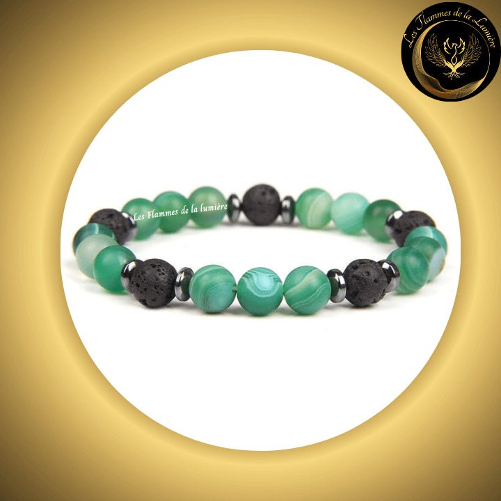 Magnifique Bracelet en Agate Verte & Pierre de Lave - 17 à 23 cm disponible chez Les Flammes de la Lumière
