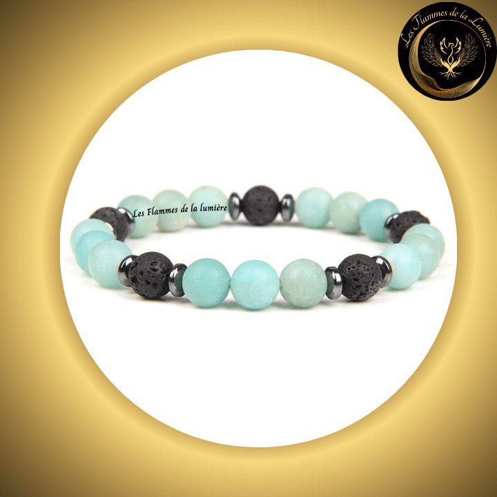 Magnifique Bracelet en Amazonite & Pierre de Lave - 17 à 23 cm disponible chez Les Flammes de la Lumière