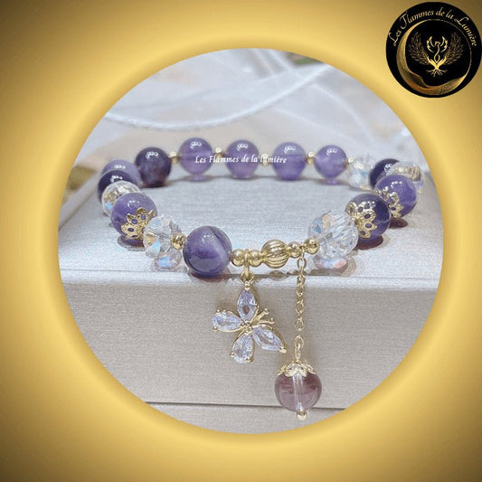 Magnifique bracelet en Améthyste, Cristal & zircon disponible chez Les Flammes de la Lumière