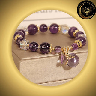 Magnifique bracelet en Améthyste, Cristal & zircon disponible chez Les Flammes de la Lumière