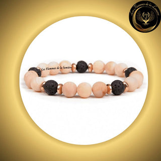 Magnifique Bracelet en Aventurine Rose & Pierre de Lave - 17 à 23 cm disponible chez Les Flammes de la Lumière