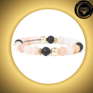 Magnifique Bracelet en Aventurine Rose & Pierre de Lave disponible chez Les Flammes de la Lumière