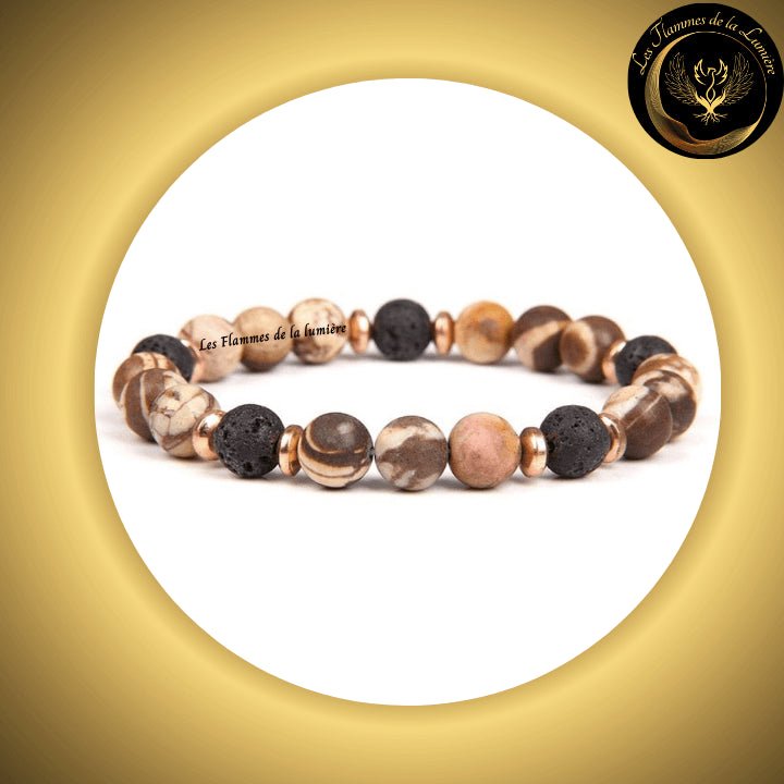 Magnifique Bracelet en Jaspe Zèbre & Pierre de Lave - 17 à 23 cm disponible chez Les Flammes de la Lumière