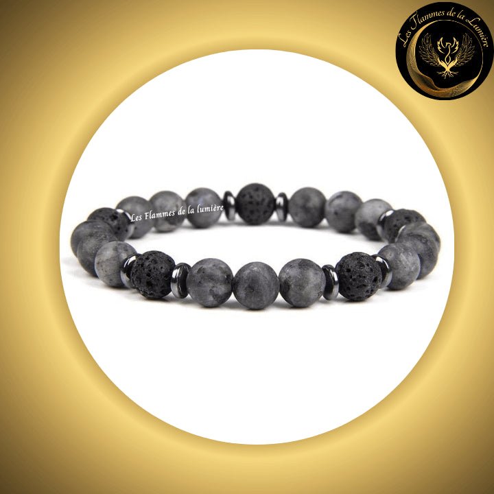 Magnifique Bracelet en Labradorite & Pierre de Lave - 17 à 23 cm disponible chez Les Flammes de la Lumière