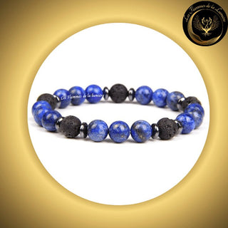 Magnifique Bracelet en Lapis-Lazuli & Pierre de Lave - 17 à 23 cm disponible chez Les Flammes de la Lumière