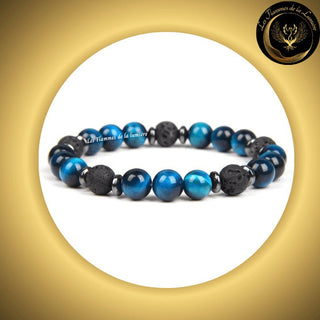 Magnifique Bracelet en Oeil de Tigre bleu & Pierre de Lave - 17 à 23 cm disponible chez Les Flammes de la Lumière