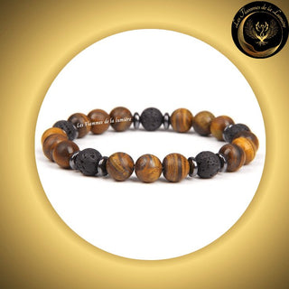 Magnifique Bracelet en Oeil de Tigre & Pierre de Lave - 17 à 23 cm disponible chez Les Flammes de la Lumière