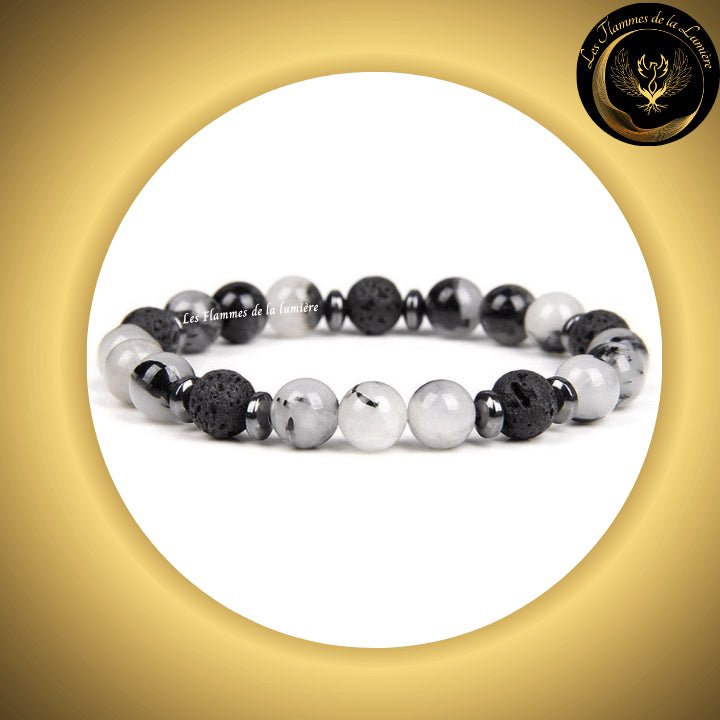 Magnifique Bracelet en Quartz Rutile & Pierre de Lave - 17 à 23 cm disponible chez Les Flammes de la Lumière