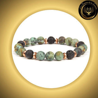 Magnifique Bracelet en Turquoise Africaine & Pierre de Lave - 17 à 23 cm disponible chez Les Flammes de la Lumière