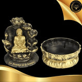 Magnifique Fontaine à eau Cascade - Statue de Bouddha doré en résine avec LED - 28cm disponible chez Les Flammes de la Lumière
