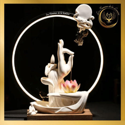 Magnifique Fontaine à encens en céramique avec LED - Lotus disponible chez Les Flammes de la Lumière