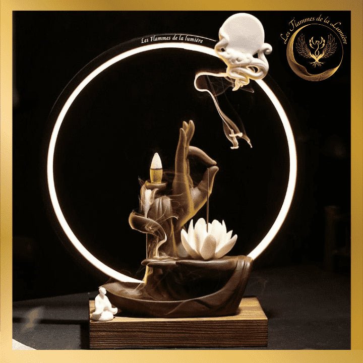 Magnifique Fontaine à encens en céramique avec LED - Lotus disponible chez Les Flammes de la Lumière