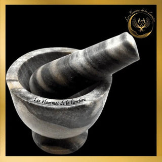 Magnifique Mortier - Marbre Zèbre - 10cm disponible chez Les Flammes de la Lumière