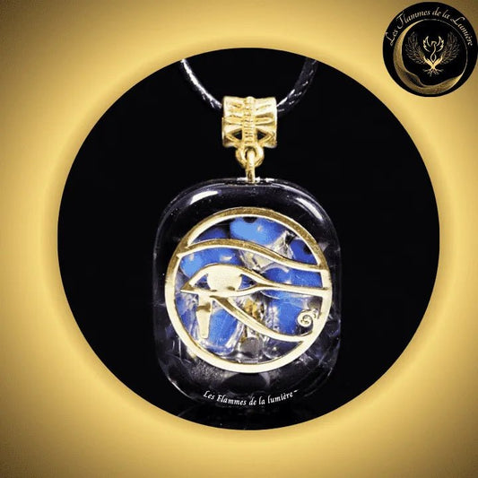 Obsidienne et Opale - Beau Collier orgone - Œil d'Horus - Amulette de protection disponible chez Les Flammes de la Lumière