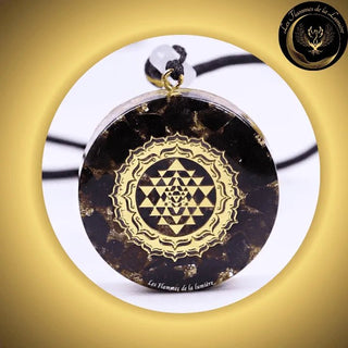 Obsidienne noire & Grenat - Magnifique Collier - pendentif orgone - Sri Tantra - Géométrie Sacrée