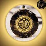Obsidienne noire & Grenat - Magnifique Collier - pendentif orgone - Sri Tantra - Géométrie Sacrée