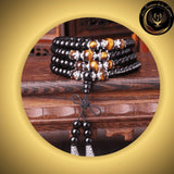 Obsidienne & Oeil de Tigre - Très beau bracelet Mala Tibétain - 108 perles disponible chez Les Flammes de la Lumière