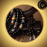 Obsidienne & Oeil de Tigre - Très beau bracelet Mala Tibétain - 108 perles disponible chez Les Flammes de la Lumière