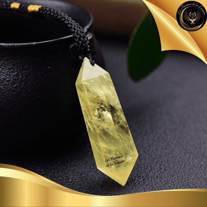 Citrine - Collier avec pendentif bi-pointe - biterminé - 100% naturelle disponible chez Les Flammes de la Lumière